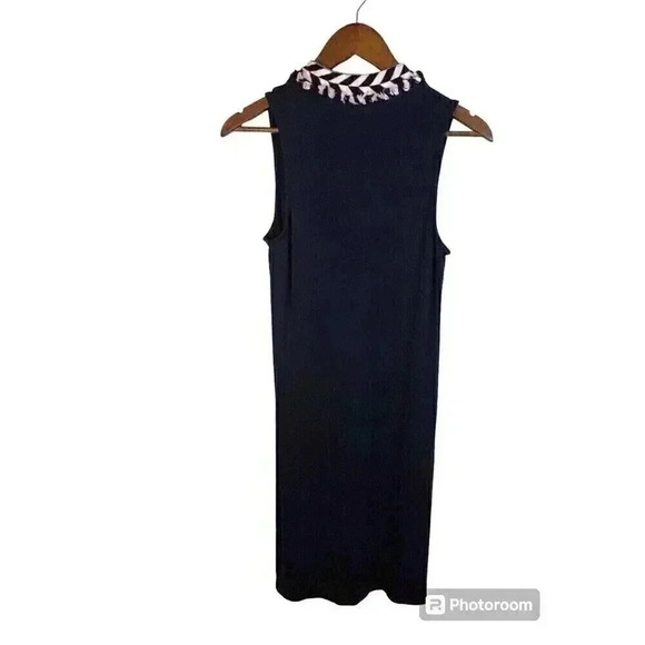 Crown & Ivy Small Navy Blue Sheath Dress Sleeveless Fringe Neckline - Picture 2 of 6